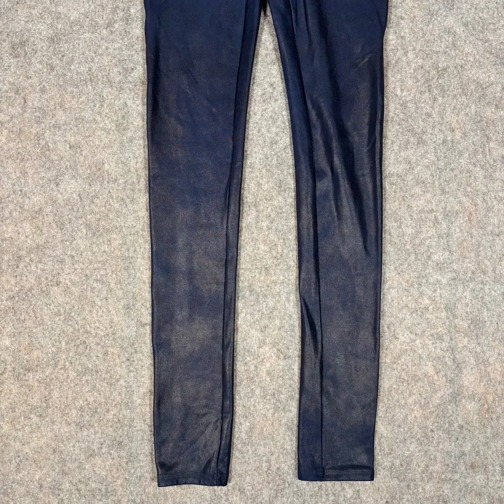 Spanx Faux Leather Leggings Womens S Navy Blue High Waist Coated Metallic Coated